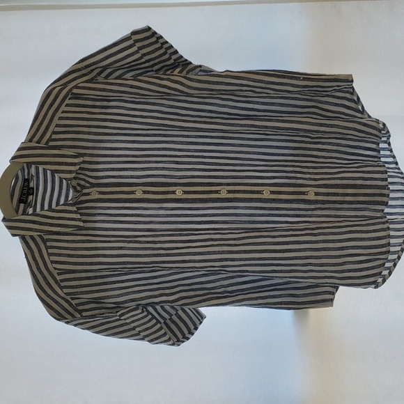 J. Crew Capitaine Linen Shirt, Blue Stripe, Size M - Picture 4 of 7